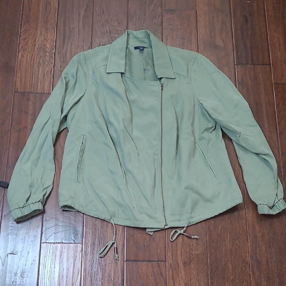 Kaari Blue Sage Green Off Center Zip-Front Utility Jacket size 1X